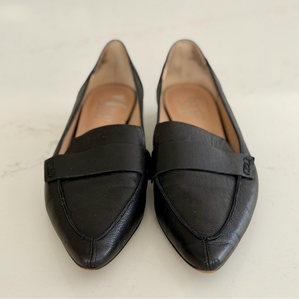 Franco Sarto Black Leather Loafers with Silver Accent - Picture 3 of 7